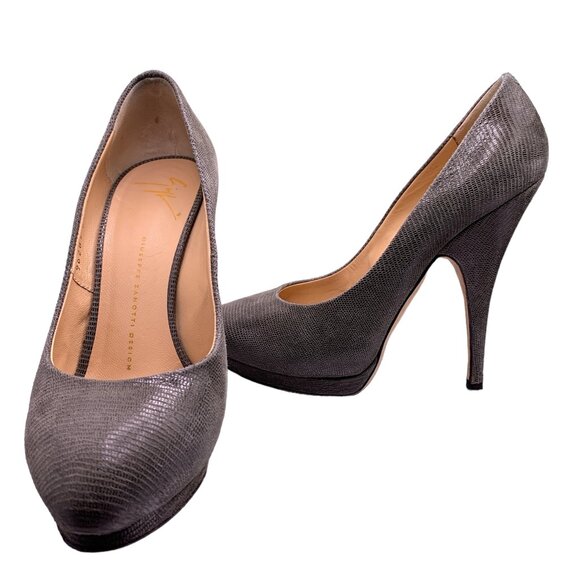 GIUSEPPE ZANOTTI Grey Snakeskin Platform Heels - Picture 5 of 8